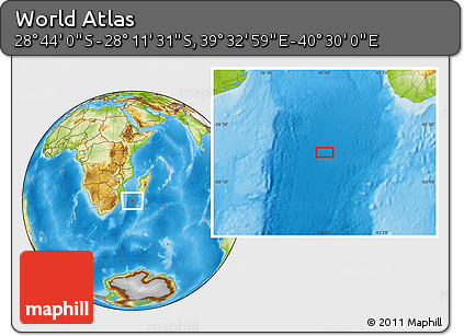 Physical Location Map of the Area around 28° 27' 45" S, 40° 1' 29" E