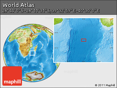 Physical Location Map of the Area around 28° 27' 45" S, 40° 1' 29" E