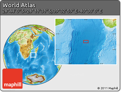 Physical Location Map of the Area around 28° 27' 45" S, 40° 1' 29" E