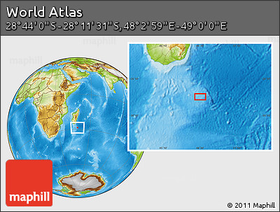 Physical Location Map of the Area around 28° 27' 45" S, 48° 31' 29" E