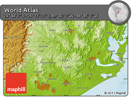 Physical Map of the Area around 28° 27' 45" S, 49° 13' 30" W
