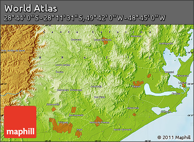 Physical Map of the Area around 28° 27' 45" S, 49° 13' 30" W