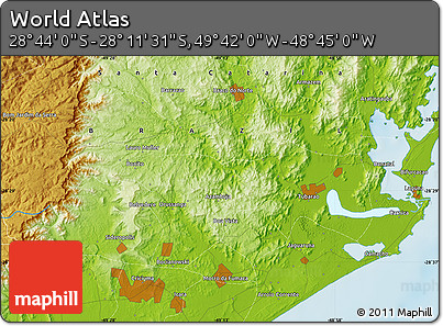 Physical Map of the Area around 28° 27' 45" S, 49° 13' 30" W