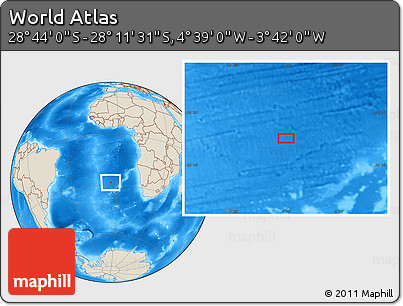 Shaded Relief Location Map of the Area around 28° 27' 45" S, 4° 10' 30" W