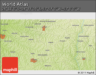 Physical 3D Map of the Area around 28° 27' 45" S, 53° 28' 30" W