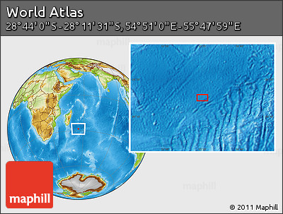 Physical Location Map of the Area around 28° 27' 45" S, 55° 19' 30" E