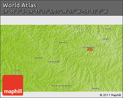 Physical 3D Map of the Area around 28° 27' 45" S, 55° 10' 29" W