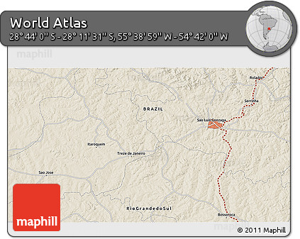 Shaded Relief 3D Map of the Area around 28° 27' 45" S, 55° 10' 29" W