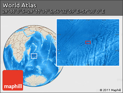 Shaded Relief Location Map of the Area around 28° 27' 45" S, 57° 1' 29" E