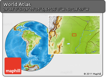 Physical Location Map of the Area around 28° 27' 45" S, 61° 7' 30" W