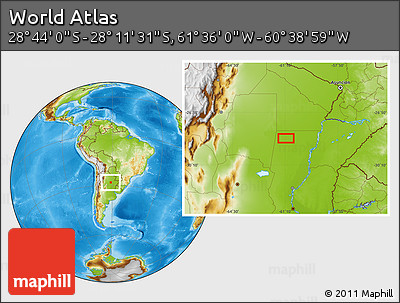 Physical Location Map of the Area around 28° 27' 45" S, 61° 7' 30" W