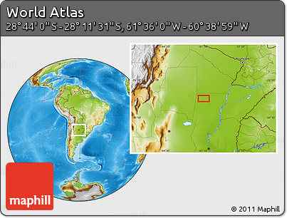 Physical Location Map of the Area around 28° 27' 45" S, 61° 7' 30" W