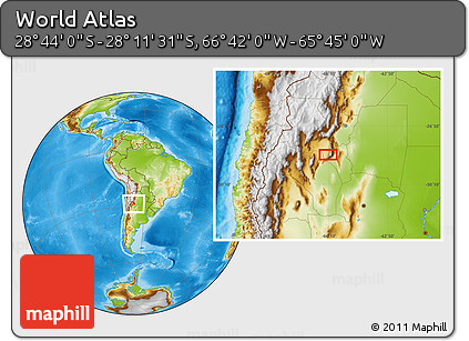 Physical Location Map of the Area around 28° 27' 45" S, 66° 13' 29" W