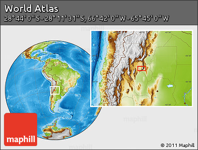 Physical Location Map of the Area around 28° 27' 45" S, 66° 13' 29" W