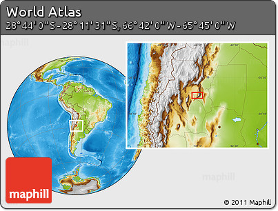 Physical Location Map of the Area around 28° 27' 45" S, 66° 13' 29" W