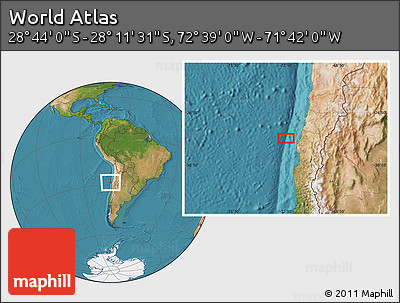 Satellite Location Map of the Area around 28° 27' 45" S, 72° 10' 30" W