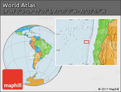 Political Location Map of the Area around 28° 27' 45" S, 73° 1' 30" W