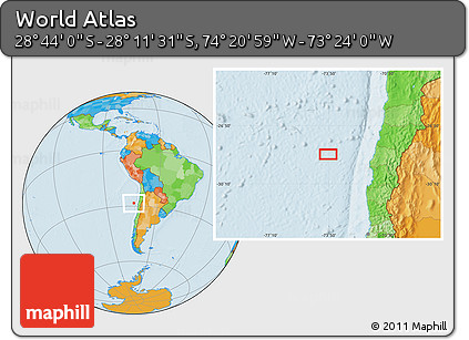 Political Location Map of the Area around 28° 27' 45" S, 73° 52' 30" W