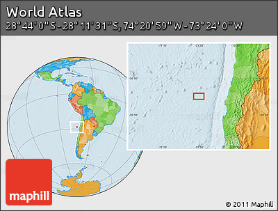 Political Location Map of the Area around 28° 27' 45" S, 73° 52' 30" W