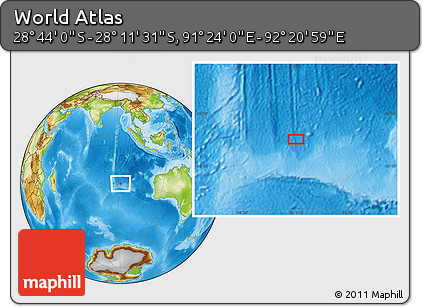 Physical Location Map of the Area around 28° 27' 45" S, 91° 52' 30" E