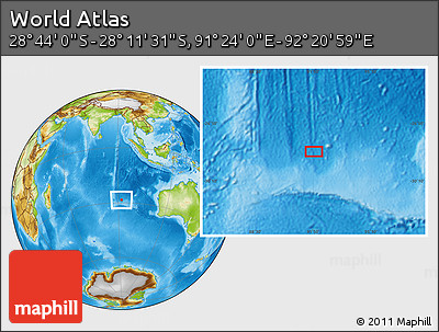 Physical Location Map of the Area around 28° 27' 45" S, 91° 52' 30" E