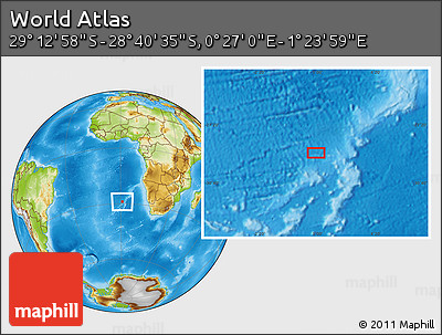 Physical Location Map of the Area around 28° 56' 46" S, 0° 55' 29" E