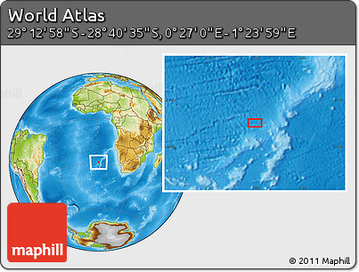 Physical Location Map of the Area around 28° 56' 46" S, 0° 55' 29" E
