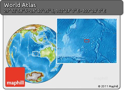 Physical Location Map of the Area around 28° 56' 46" S, 102° 55' 30" E