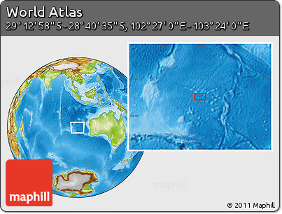 Physical Location Map of the Area around 28° 56' 46" S, 102° 55' 30" E