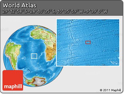 Physical Location Map of the Area around 28° 56' 46" S, 10° 7' 30" W