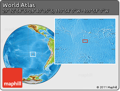 Physical Location Map of the Area around 28° 56' 46" S, 110° 25' 30" W