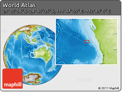 Physical Location Map of the Area around 28° 56' 46" S, 112° 16' 30" E