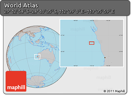 Gray Location Map of the Area around 28° 56' 46" S, 113° 7' 30" E
