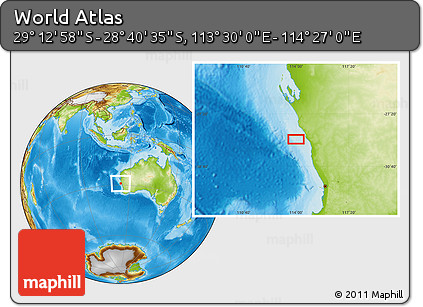 Physical Location Map of the Area around 28° 56' 46" S, 113° 58' 29" E