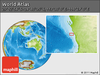 Physical Location Map of the Area around 28° 56' 46" S, 113° 58' 29" E
