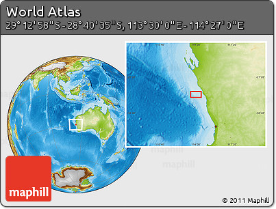 Physical Location Map of the Area around 28° 56' 46" S, 113° 58' 29" E