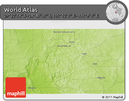 Physical 3D Map of the Area around 28° 56' 46" S, 115° 40' 30" E