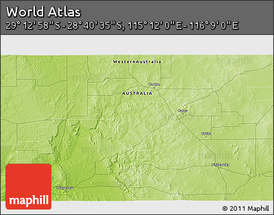 Physical 3D Map of the Area around 28° 56' 46" S, 115° 40' 30" E