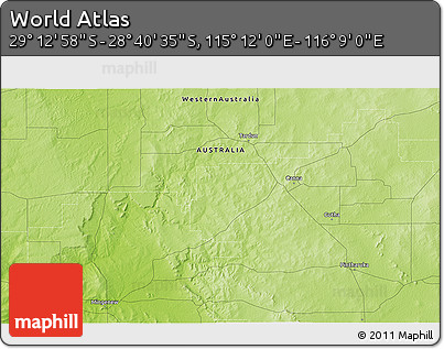 Physical 3D Map of the Area around 28° 56' 46" S, 115° 40' 30" E
