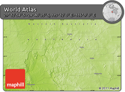Physical Map of the Area around 28° 56' 46" S, 115° 40' 30" E