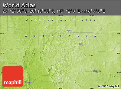 Physical Map of the Area around 28° 56' 46" S, 115° 40' 30" E