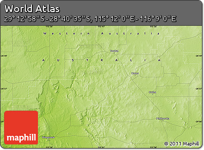 Physical Map of the Area around 28° 56' 46" S, 115° 40' 30" E