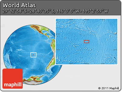 Physical Location Map of the Area around 28° 56' 46" S, 115° 31' 30" W