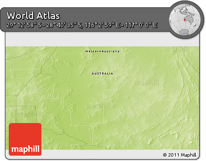 Physical 3D Map of the Area around 28° 56' 46" S, 116° 31' 30" E