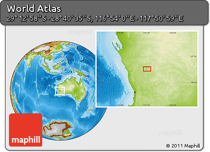 Physical Location Map of the Area around 28° 56' 46" S, 117° 22' 30" E