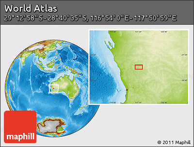 Physical Location Map of the Area around 28° 56' 46" S, 117° 22' 30" E