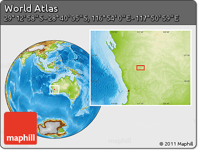 Physical Location Map of the Area around 28° 56' 46" S, 117° 22' 30" E