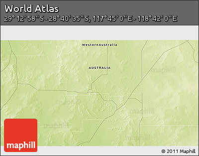 Physical 3D Map of the Area around 28° 56' 46" S, 118° 13' 29" E