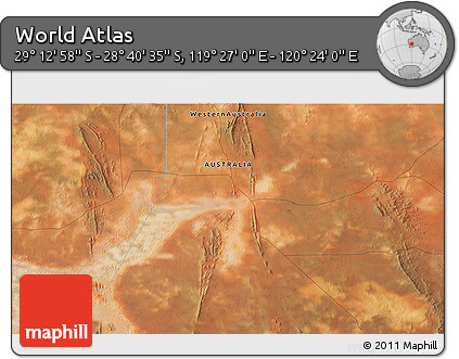 Satellite 3D Map of the Area around 28° 56' 46" S, 119° 55' 30" E
