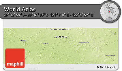 Physical Panoramic Map of the Area around 28° 56' 46" S, 121° 37' 30" E